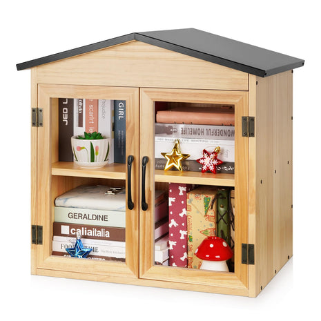 Exttlliy Outdoor Library Outdoor Book Box Storage Small Wooden Cabinet Little Literature Box for Neighborhoods Community and Schools Sharing Books, Flyers, Newspapers, Food and Art (D)