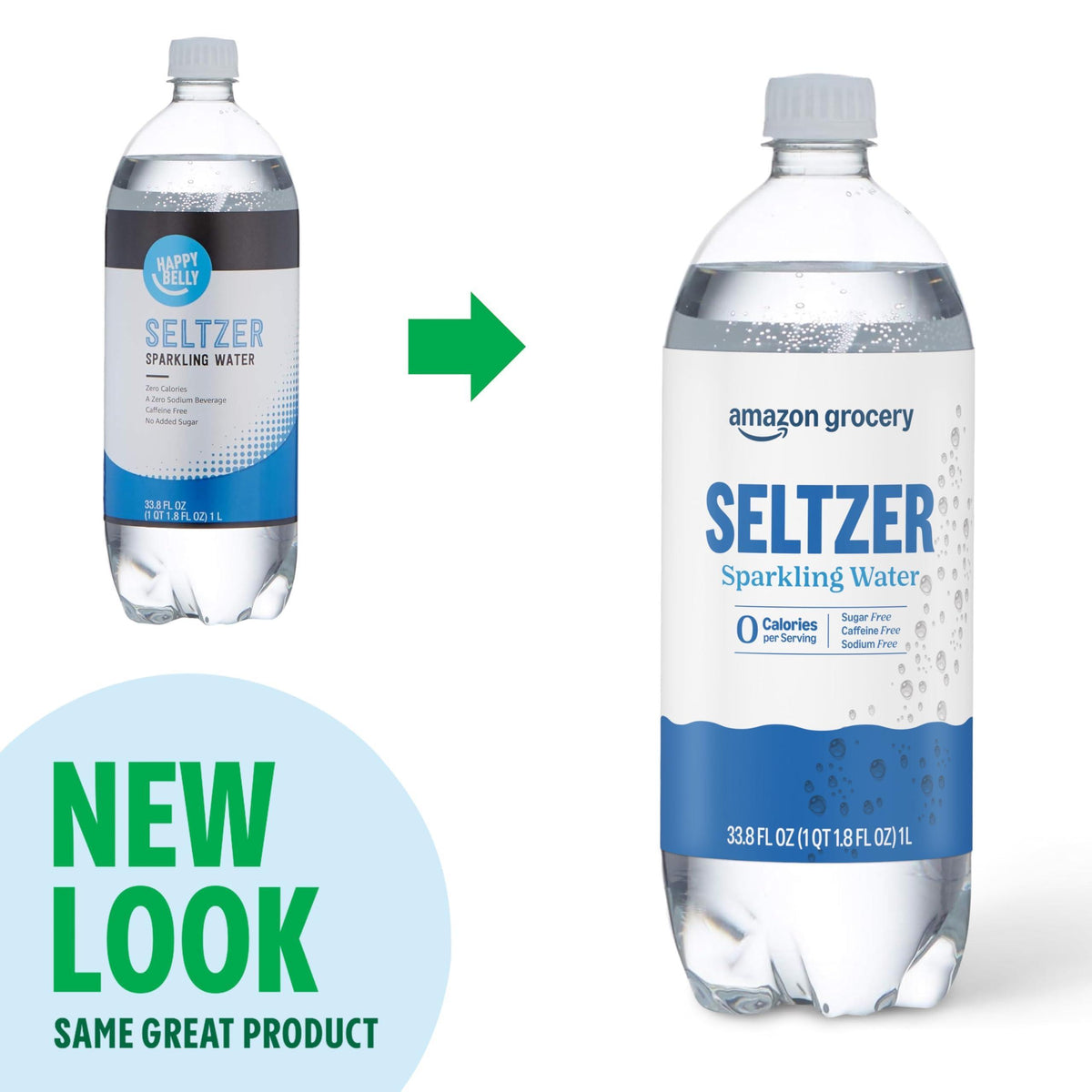 Amazon Grocery, Seltzer Sparkling Water, 33.8 Fl Oz (Previously Happy Belly, Packaging May Vary)
