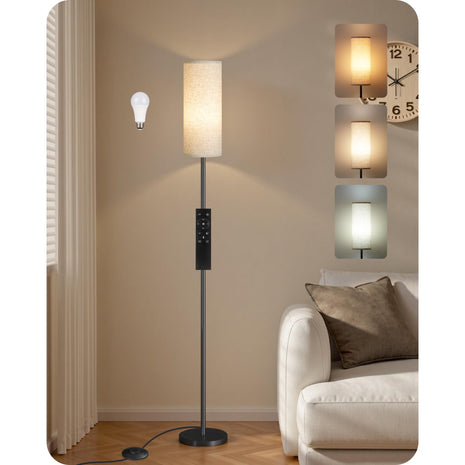 64.4 inch Dimmable Floor Lamp for Living Room with Remote and Foot Switch, Modern Standing Tall Lamp, Corner Floor Lamp for Bedroom, 10W 900LM LED Bulb Included, 3000K-6500K, Beige, FCC Listed E06LD05W1