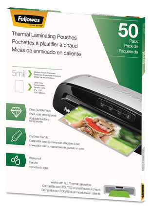 Fellowes Thermal Laminating Pouches - Letter, 5Mil, 50 Pack