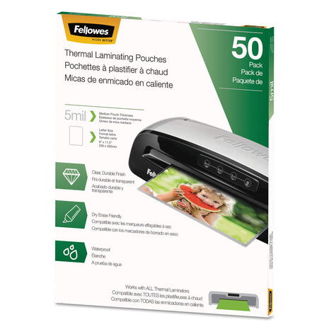 Fellowes Thermal Laminating Pouches - Letter, 5Mil, 50 Pack