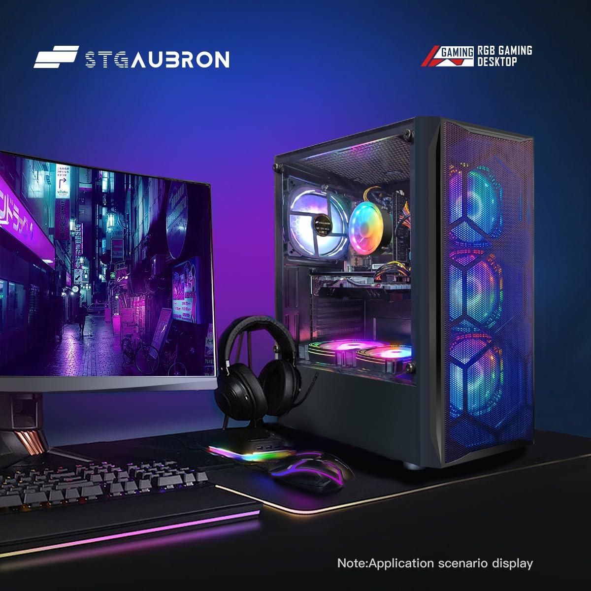STGAubron Gaming PC Desktop Computer, Intel Core i7 up to 3.9 GHz, Radeon RX 580 8G, 16G RAM, 512G SSD, WiFi, Bluetooth 5.0, RGB Fan x6, Windows 10 Home