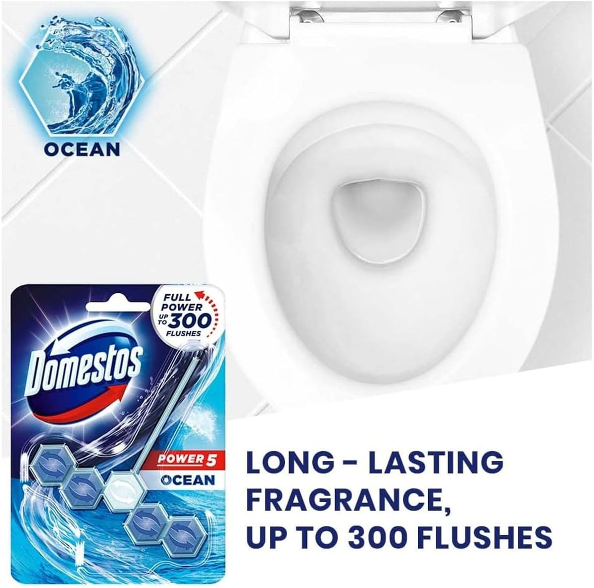 Domestos Power 5 Ocean Toilet Rim Block 55g