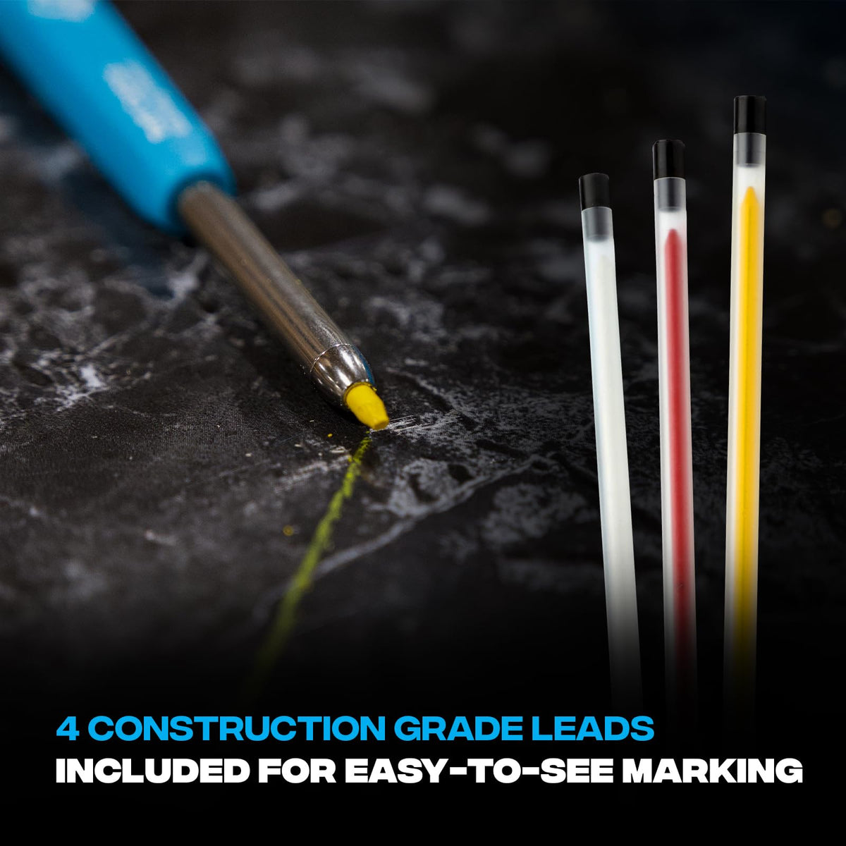 OX Tools Carpenter Pencils Pro Tuff Carbon Marking Pencil Mechanical Construction Pencil With 4 Leads & Holder with Belt Clip and Sharpener for a Consistent Fine Point - Best Marking Tools