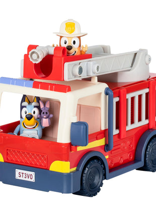Bluey Firetruck Toy Playset with Firefighter Bingo, Bluey & Bob Bilby, Toddler Fire Truck w/ Spinning Ladder, Water Hoses for Kids Ages 3+
