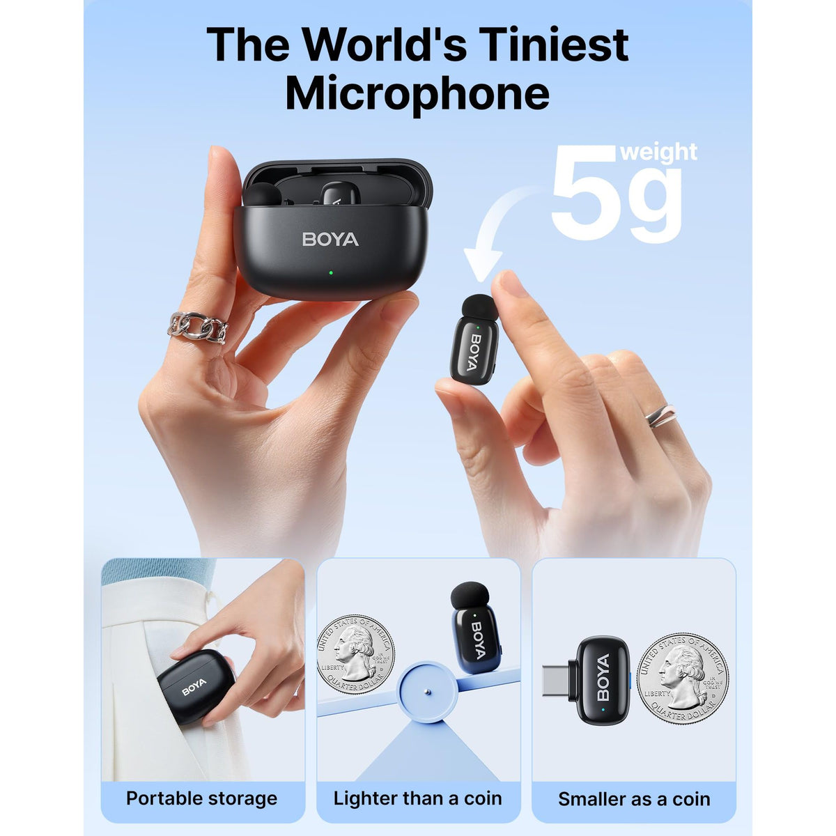 BOYA mini Wireless Lavalier Microphone for Android/Tablets/PC with USB C Plug,Noise Reduction,30H Battery Life with Charging Case,AI Voice Changer,Lapel Microphone Wireless for Video Recording Podcast