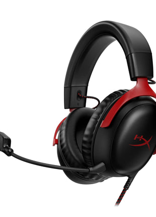 HyperX Cloud III 鈥?Wired Gaming Headset, PC, PS5, Xbox Series X|S, Angled 53mm Drivers, DTS Spatial Audio, Memory Foam, Durable Frame, Ultra-Clear 10mm Mic, USB-C, USB-A, 3.5mm 鈥?Black/Red