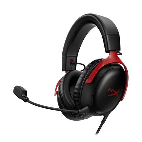 HyperX Cloud III 鈥?Wired Gaming Headset, PC, PS5, Xbox Series X|S, Angled 53mm Drivers, DTS Spatial Audio, Memory Foam, Durable Frame, Ultra-Clear 10mm Mic, USB-C, USB-A, 3.5mm 鈥?Black/Red