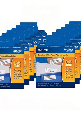 DK-1201 Die-Cut Standard Address Labels – Long Lasting Reliability, Die-Cut Standard Address Paper Labels, 1.14" x 3.5" Individual Label Size, 4800 Labels / 12 Rolls