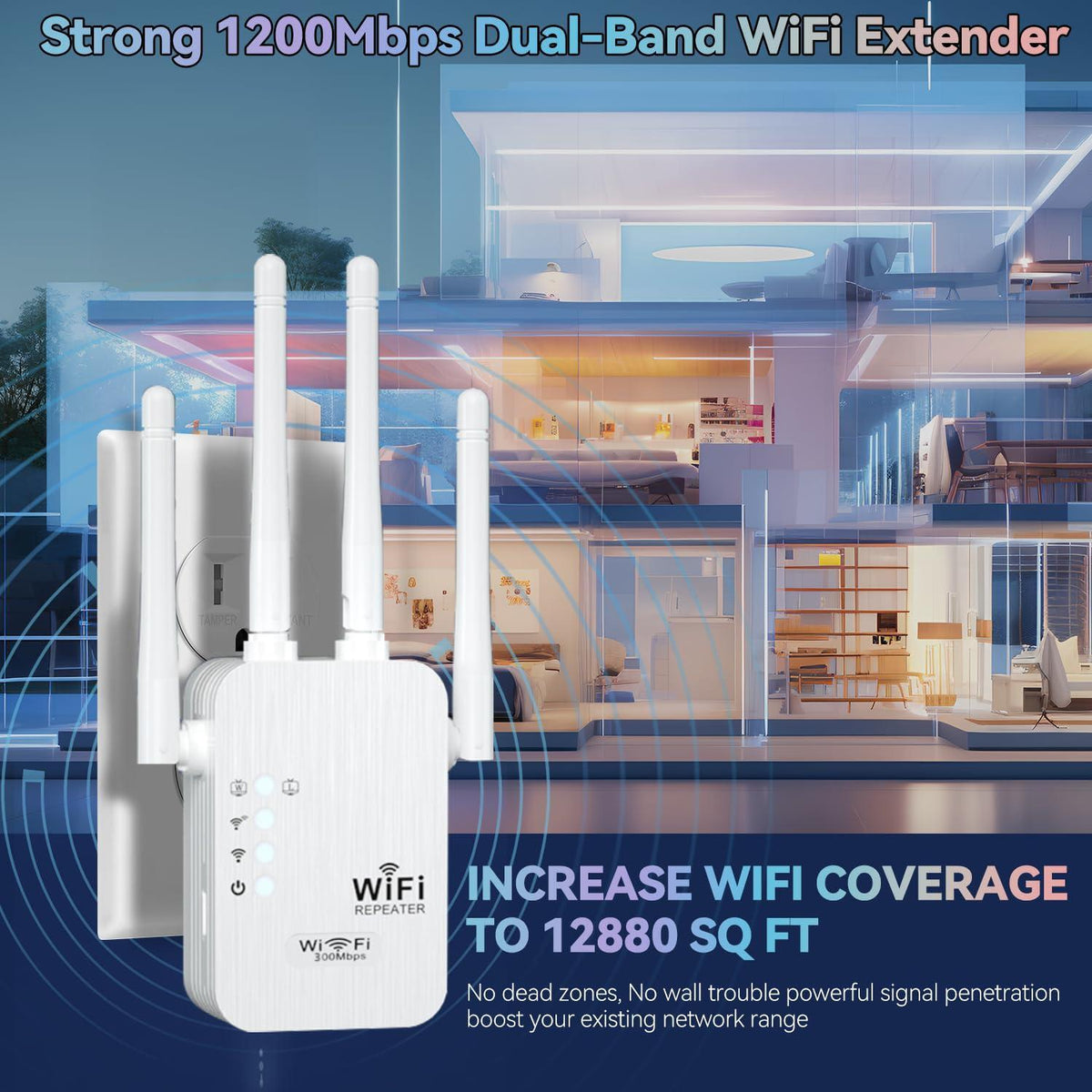 WiFi Extender, 2025 Fastest WiFi Booster,WiFi Extenders Signal Booster for Home, WiFi Repeater with Ethernet Port Covers up to 9880sq. ft and 55 Devices-Medium-2.4GHZ