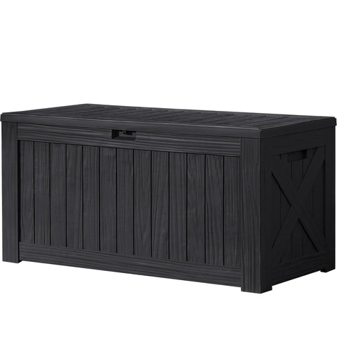 Devoko 120 Gallon Deck Box Resin Outdoor Storage Box Waterproof for Patio, Large Outdoor Storage Bench Lockable for Outside (Black)