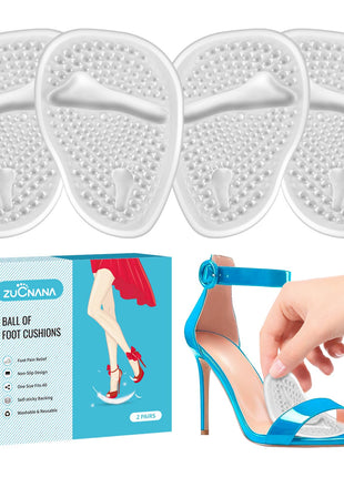 ZUCNANA Ball of Foot Cushions (2 Pairs Gel Shoe Inserts), Heel Inserts for Women, Non Slip Heel Pads, Heel Cushions for Women Foot Pain Relief and Comfort, One Size Fits Any (Clear)