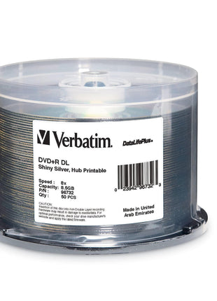 Verbatim DVD+R DL 8.5GB 8X DataLifePlus Shiny Silver Silk Screen Printable - 50pk Spindle