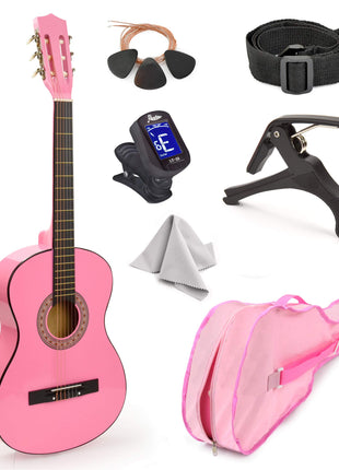 MasterPlay Kids Guitar, 30" Beginner Classical Wood Guitar For Learners, With starter kit, Bag, Strap, Tuner, Pick, Extra String, Cleaning cloth, Christmas, Birthday Gift for Girls Ages 5-12, Pink