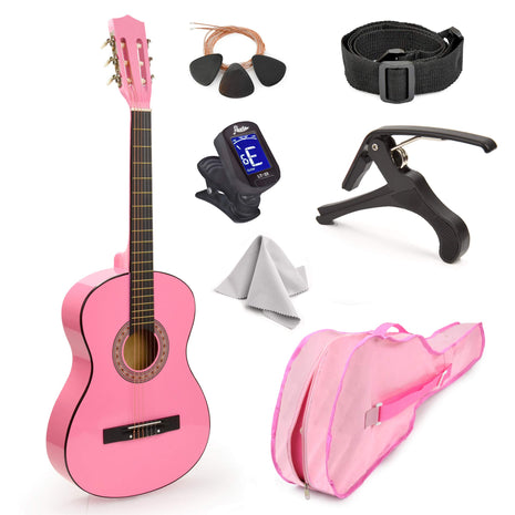 MasterPlay Kids Guitar, 30" Beginner Classical Wood Guitar For Learners, With starter kit, Bag, Strap, Tuner, Pick, Extra String, Cleaning cloth, Christmas, Birthday Gift for Girls Ages 5-12, Pink