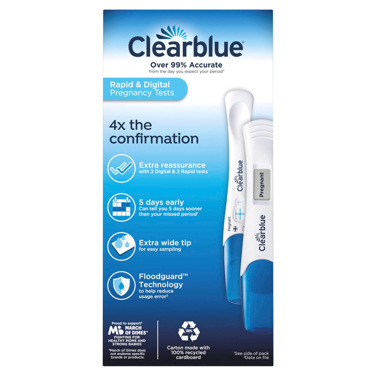 Clearblue Pregnancy Test Combo Pack, 4ct - Digital with Smart Countdown & Rapid Detection - Value Pack