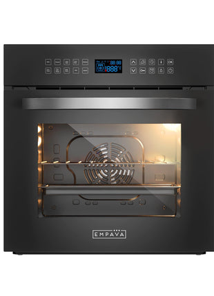 Empava 24" 10 Cooking Functions W/Rotisserie Electric LED Digital Display Touch Control Built-in Convection Single Wall Oven, 24WOC17, Black | 10 Cooking Functions, Convection Cooking, 360° Rotisserie, sensitive Touch Control, Delay Bake, ETL Certified