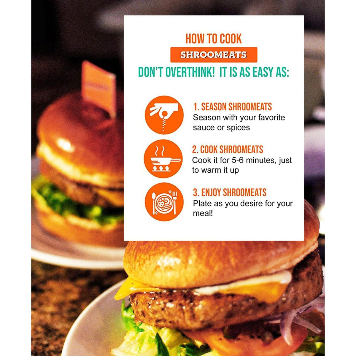 Vegan Shroomeats Mushroom Burger Patties - High Protein Meat Substitute from Shiitake Mushrooms - Non-GMO, 8 Allergens-Free Plant Based Burger Patties - Nutritious, and Delicious Vegan Meat - 8.0 Oz - x2 patties