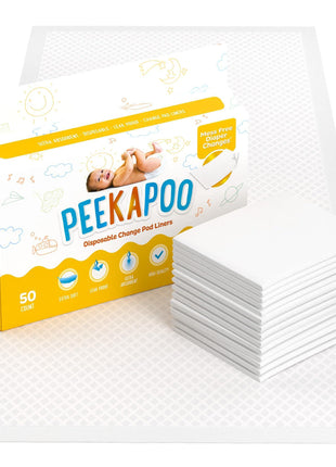 Peekapoo - The Original Disposable Baby Changing Pad Liners – 50 Pack | Super Soft, Waterproof, Ultra-Absorbent, Fragrance-Free, 24 x 18 Inch, Portable, Travel-Friendly, Pee Pads, BPA & PFAS Free