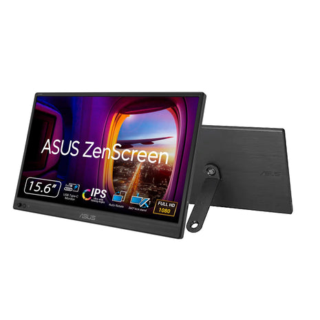 ASUS ZenScreen 15.6" Portable Monitor for Laptop (MB169CK) - Dual USB-C, Mini-HDMI, Plug & Play External Screen for Travel Dual Setup, Full HD, IPS, Anti-Glare Surface, 360° Kickstand, 3yr Warranty