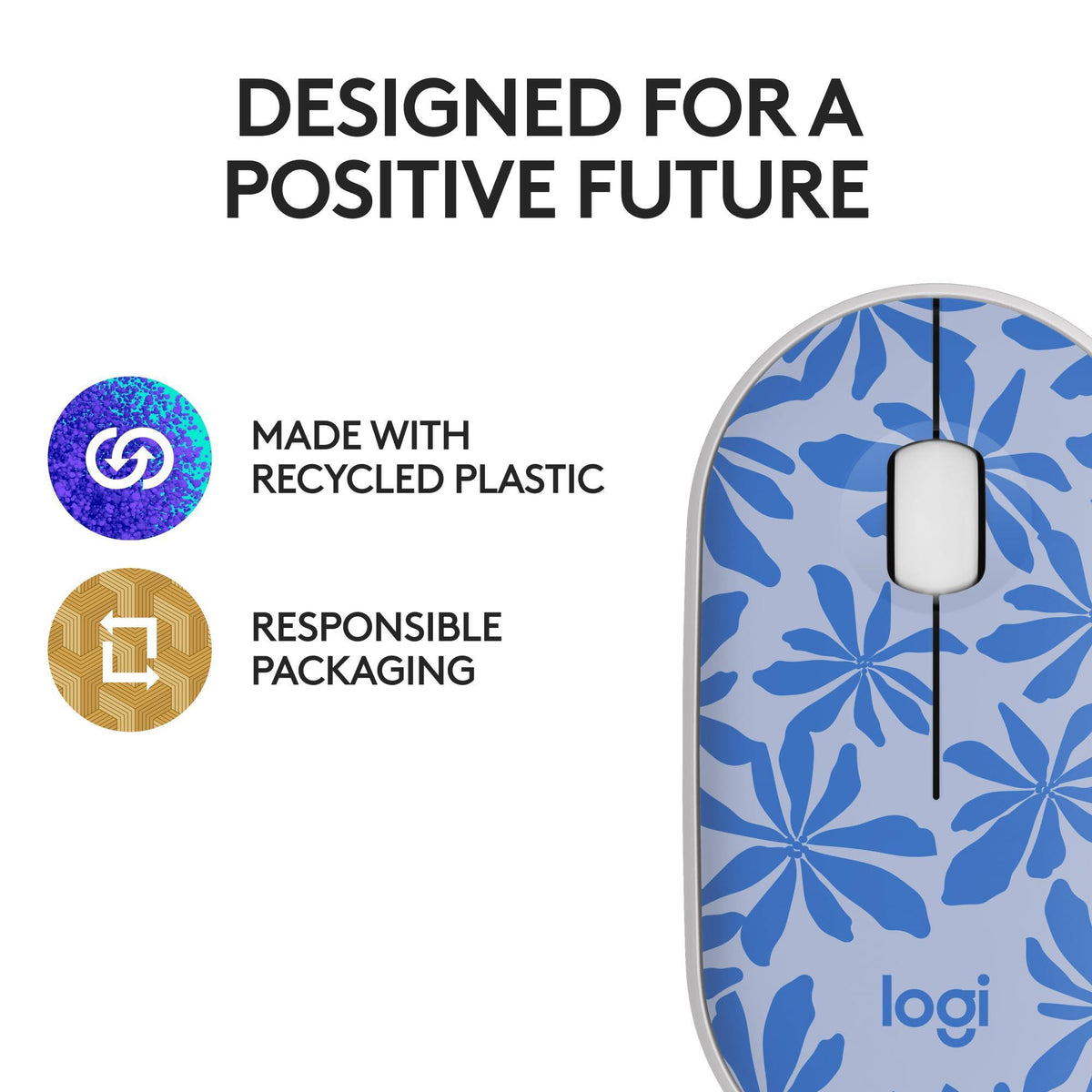 Logitech M340 Wireless Mouse with Limited Edition Prints, USB Receiver and Silent Clicks, Portable Wireless Mouse for Laptop, PC, Windows, Chrome, Surface – Blue Floral