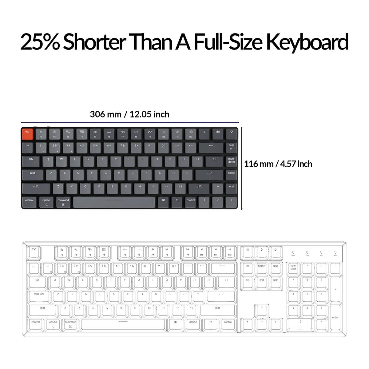 Keychron K3 Version 2, 84 Keys Ultra-Slim Wireless Bluetooth/USB Wired Mechanical Keyboard with White LED Backlit, Low-Profile Keychron Mechanical Brown Switch Compatible with Mac Windows