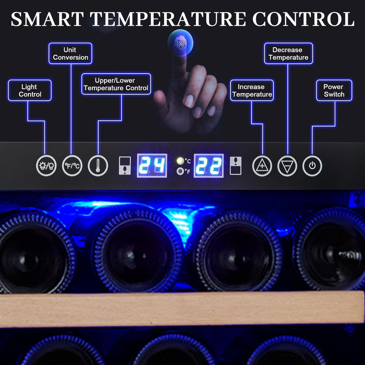 15 Inch Wine Cooler Refrigerator - 28 Bottle Capacity, Double-Layer Glass Door, Temperature Stable System, Digital Control, Single Area Dual Temperature, Built-in or Freestanding, with Lock