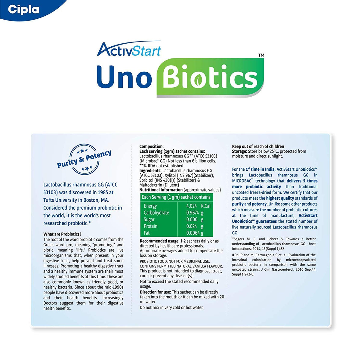 Cipla Activstart Unobiotics With Probiotic Activity | Helps Build Immunity | Probiotics for Adults - 10 Sachets