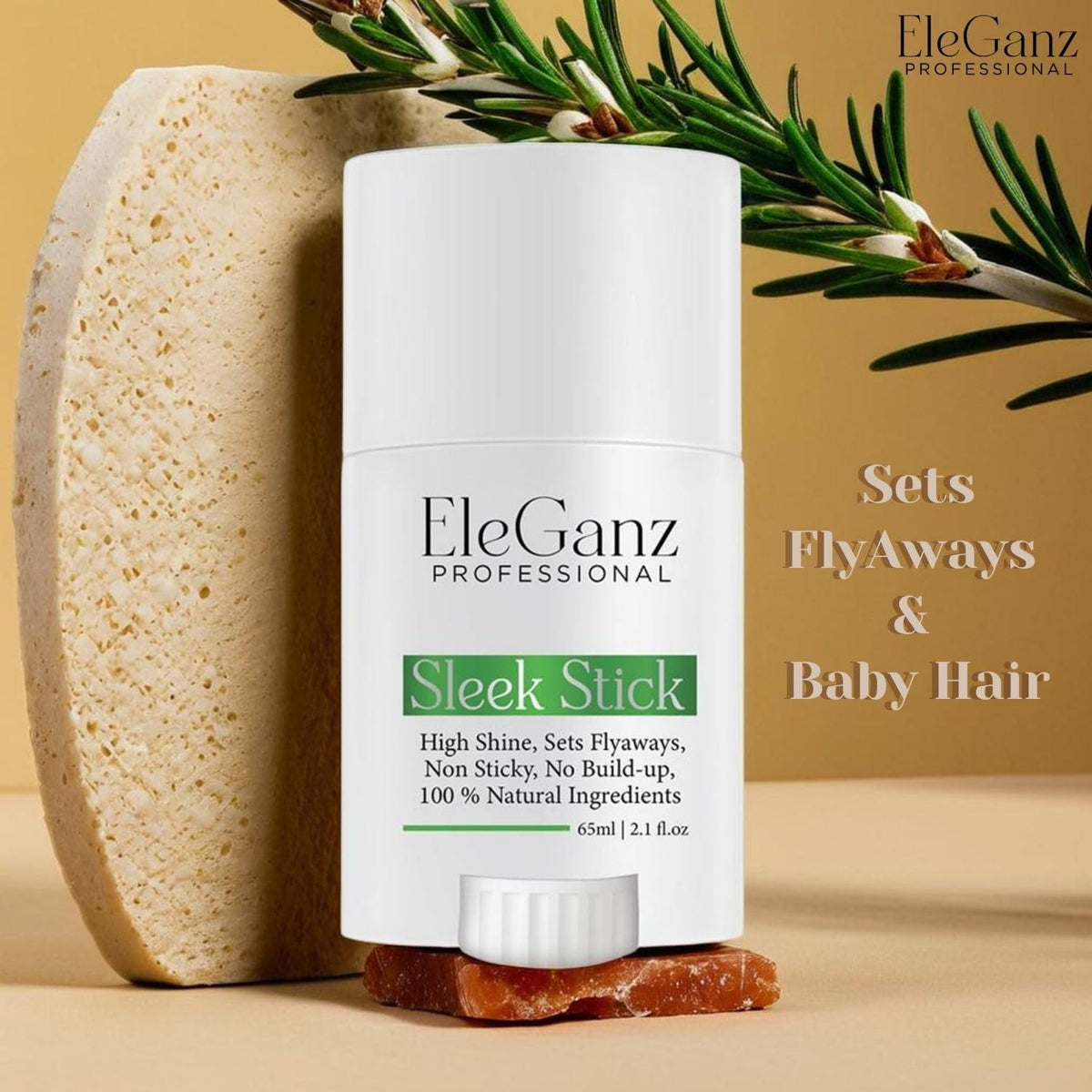 Eleganz Sleek Stick | Hair Wax Stick | High Shine | Sets Flyaways | Non Sticky | No Build-up | 100% Natural Ingredients | 65 ml