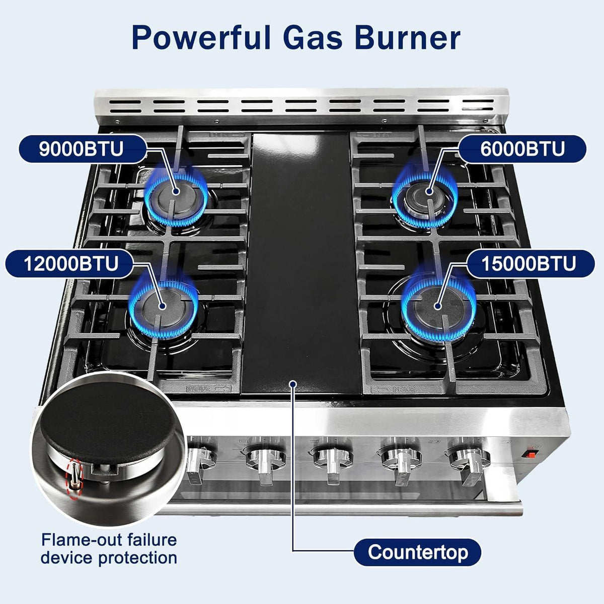 30 inch Gas Range Oven Gas Range Stove Convection Oven Stainless Steel Freestanding 5.56 cu.ft.4 Burners 42000BTU Large 3 Layers Tempered Glass Door Heavy Duty