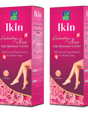 Ikin Rose Hair Remover Cream For All Skin - Bikini Hair Removal Cream For Women & Girls (Pack of 2 (60gm X 2))