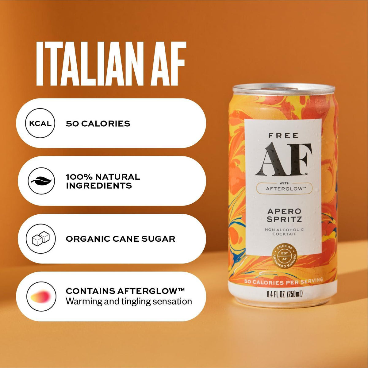 AF Drinks Non-Alcoholic Apero Spritz | Alcohol Alternative Sparkling Cocktails with AFTERGLOW Botanical Warmth | Gluten-Free, Low-Calorie | 8.4 oz Cans (12-Pack)