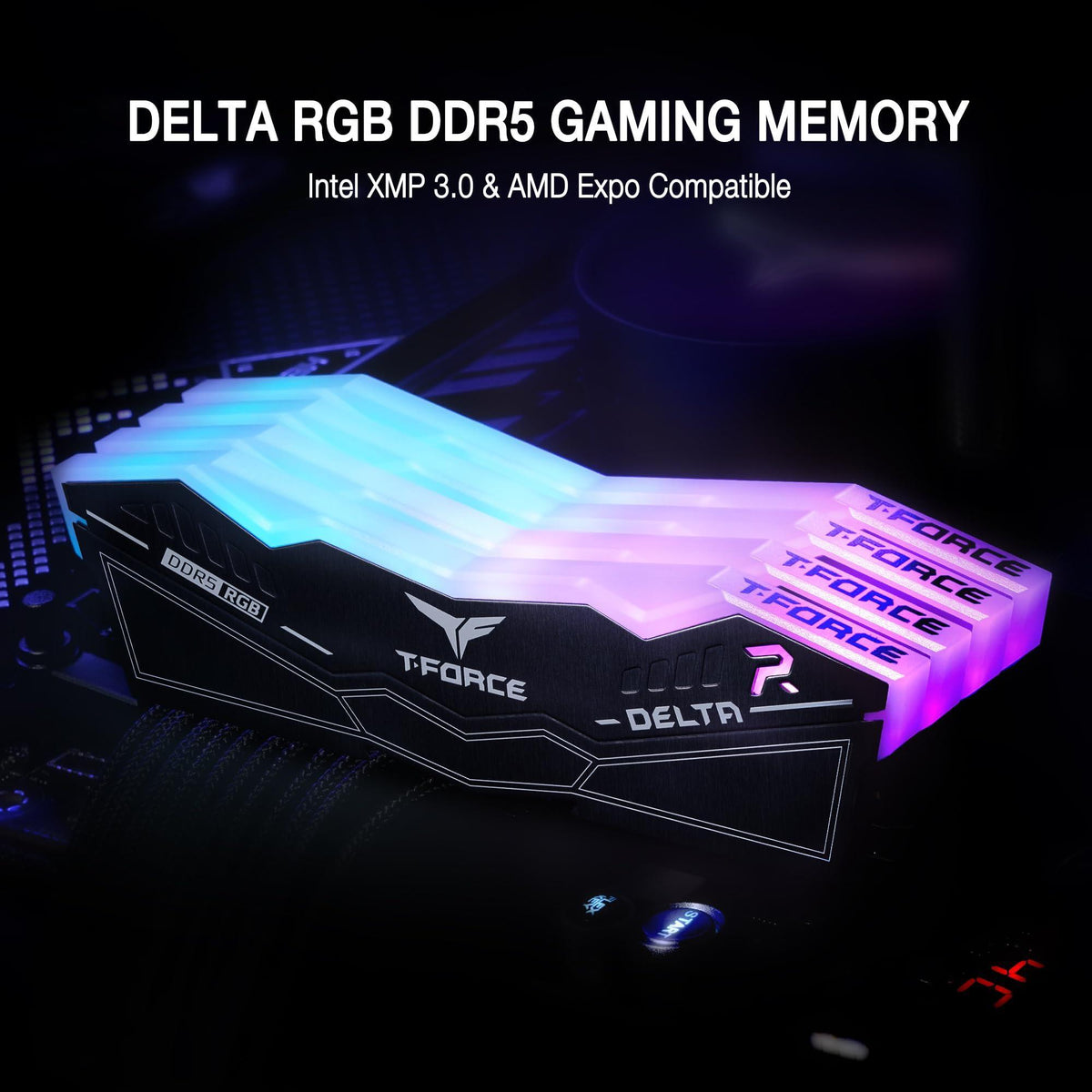TEAMGROUP T-Force Delta RGB DDR5 Ram 32GB (2x16GB) 6400MHz PC5-51200 CL38 Desktop Memory Module Ram for 600 700 Series Chipset XMP 3.0 Ready Black FF3D532G6400HC38JDC01