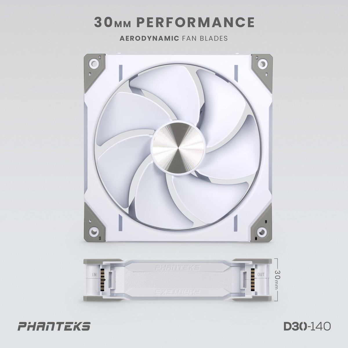 Phanteks (PH-F140D30R_DRGB_PWM_WT01) D30-140 DRGB PWM Fan, Reverse Airflow Model, Premium D-RGB Performance Fan, ARGB/DRGB Lighting, Daisy-Chain Fan Linking System (White)