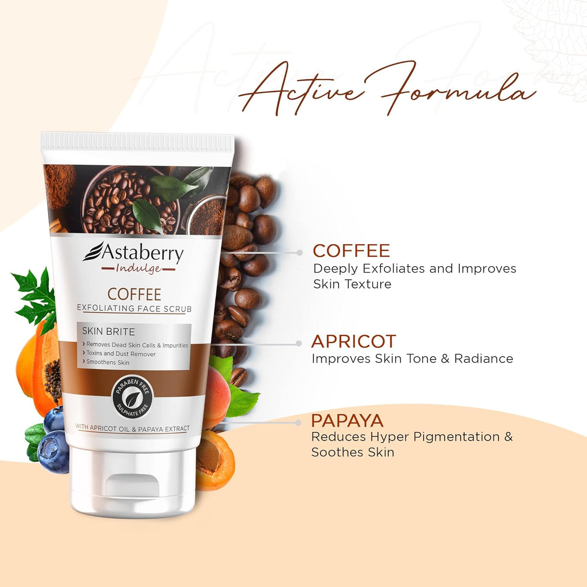 Astaberry Indulge Coffee Exfoliating Face Scrub for Smoothe Skin 100ml - Remove Dead skin cells and impurities, Toxic & dust remover and Smoothens skin