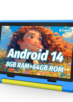 Urao Kids Tablet, Android 15 Tablet for Kids 10 inch Octa-Core with Case, 20GB RAM 64GB ROM 1TB TF Card Expandable for Toddler Children, Parental Control, Dual Camera, WiFi,Gift