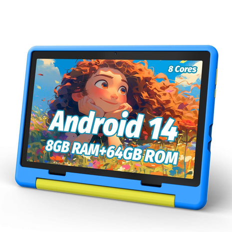 Urao Kids Tablet, Android 15 Tablet for Kids 10 inch Octa-Core with Case, 20GB RAM 64GB ROM 1TB TF Card Expandable for Toddler Children, Parental Control, Dual Camera, WiFi,Gift