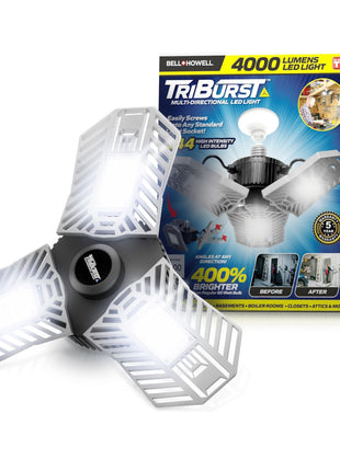 Bell+Howell TRIBURST Aluminum LED Socket Ceiling Light Bulbs 60W 4000 LM 6500K – 3 Deformable Panels LED Shop Light Fixture for Indoor, Bedroom, Living Room, Garage Lights, Home Improvement, E26 / E27