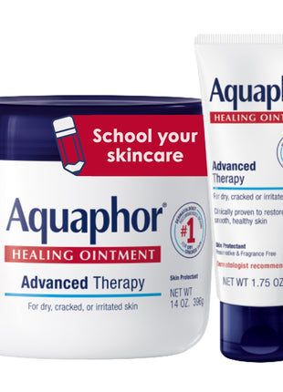 Aquaphor Healing Ointment Advanced Therapy Skin Protectant Skin Care Set, Body Moisturizer for Dry Skin, Minor Cuts and Burns, Dry Cuticles, Cracked Heels, Hands and Lips, 14 Oz Jar + 1.75 Oz Tube