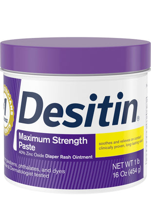 Desitin Maximum Strength Baby Diaper Rash Cream, 40% Zinc Oxide for Treatment, Relief & Prevention, Hypoallergenic, Phthalate- & Paraben-Free Paste, Protects Skin For Up To 12 Hours, 16 oz