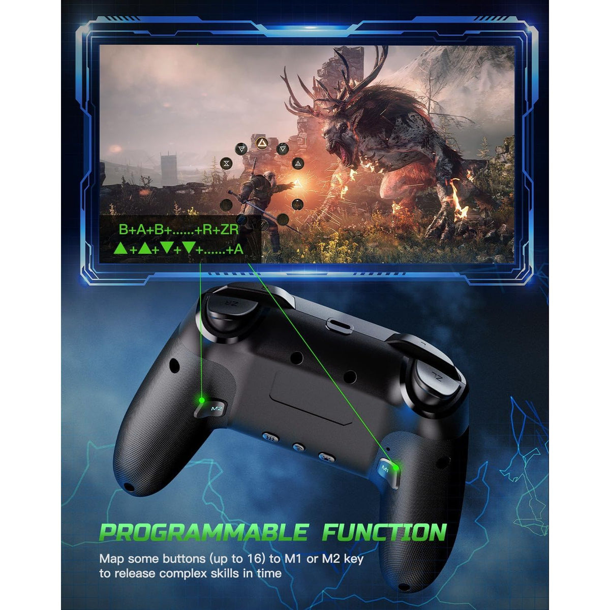 VOYEE Switch Controllers Compatible with Switch/Lite/OLED/PC Windows, 1000mAh Programmable RGB Lightning LED, Wireless Pro Controller with One Key Pairing/Wake Up/Turbo/Vibration