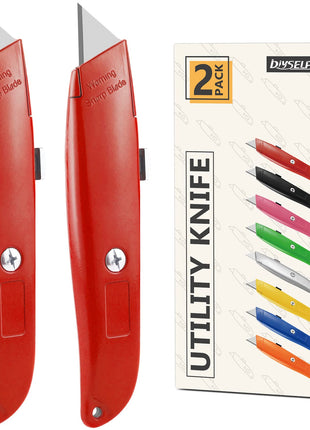 DIYSELF 2Pack Utility Knife Box Cutter Retractable Razor Blade Heavy Duty Box Cutters Knife PVC Pipe Cutter (Red)