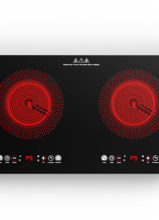VBGK Electric cooktop,110V 24 inch 2 Burner Electric Cooktop,Built-in and Countertop Stove Top,2200W Stove,9 Power Levels, Kids Lock & Timer,LED touch control,Overheat Protection