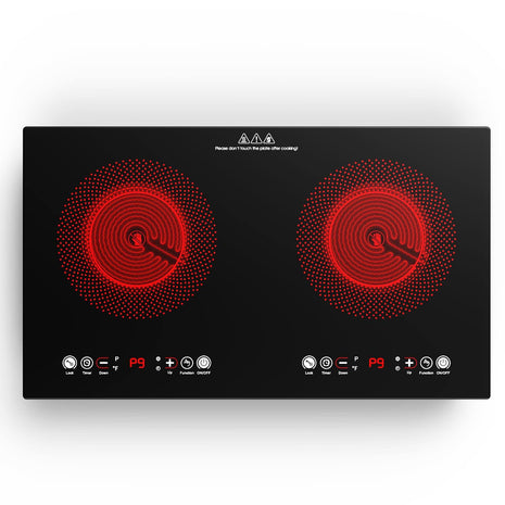 VBGK Electric cooktop,110V 24 inch 2 Burner Electric Cooktop,Built-in and Countertop Stove Top,2200W Stove,9 Power Levels, Kids Lock & Timer,LED touch control,Overheat Protection