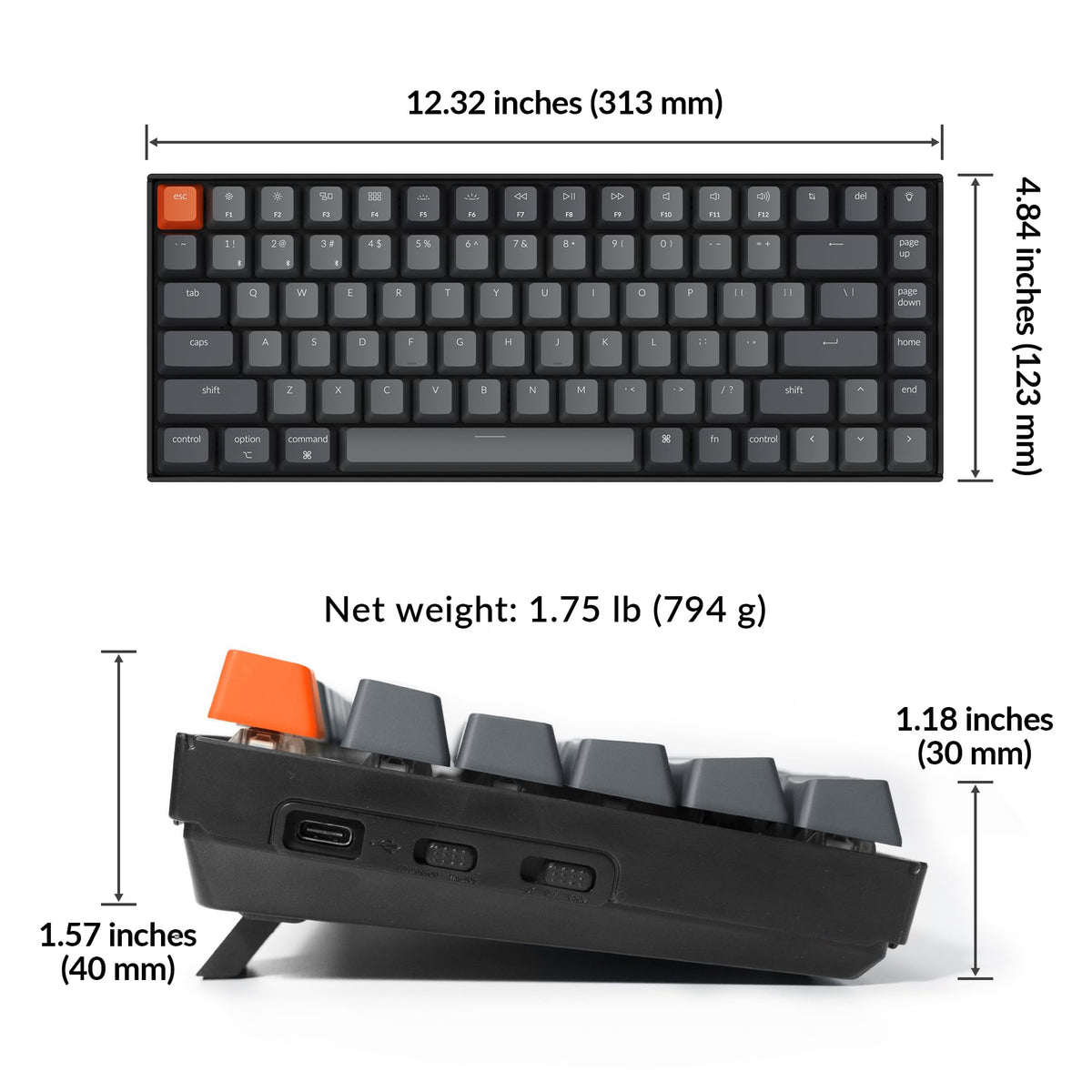 Keychron K2 75% Layout Bluetooth Wireless Mechanical Keyboard K Pro Brown Switch/White LED Backlit/USB C/Anti Ghosting/N-Key Rollover, 84 Keys Gaming Keyboard for Mac Windows-Version 2