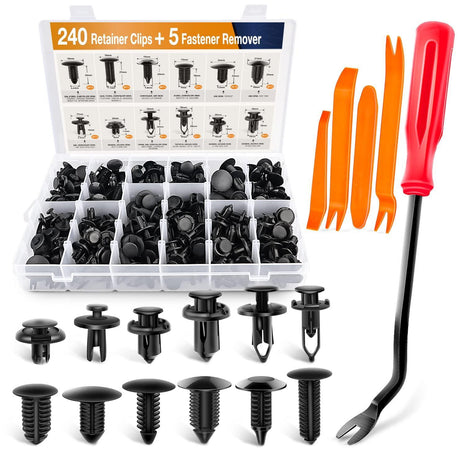 GOOACC 240PCS Bumper Retainer Clips Car Plastic Rivets Fasteners Push Retainer Kit 12 Popular Sizes Auto Push Pin Rivets Set -Door Trim Panel Fender Clips for GM Ford Toyota Honda Chrysler