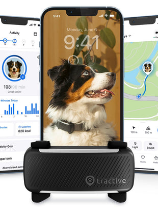 Tractive Smart Dog GPS Tracker | Live Pet Tracker with Virtual Fence | Vital Signs Monitoring of Heart & Respiratory Rate | Bark Monitoring | Dog Collar Attachment (Black)