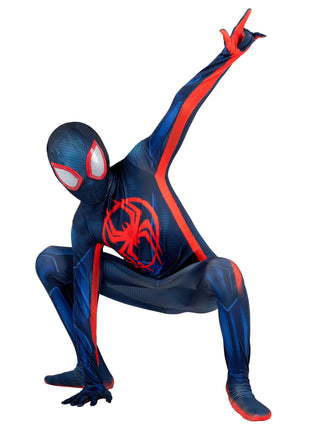 Marvel Miles Morales: Spider-Man Official Youth Deluxe Zentai Costume - Stretch Spandex with Hidden Zippers, Wrist Slits (M) Multi