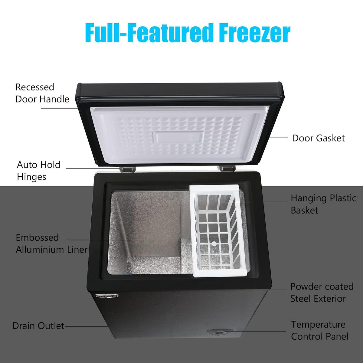 WANAI Chest Freezers 3.5 Cu.Ft Compact Mini Freezer Free-standing Top Door Room Dorm Office Garage Freezer with 7 Adjustable Temp Control Removable Basket for Apartment Basement Business
