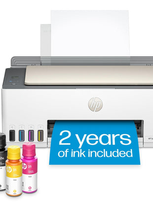 HP Smart Tank 5000 Wireless All-in-One Ink Tank Printer, Scanner, Copier with 2 Years of Ink Included, Best-for-Home, Cartridge-Free, Refillable and AI-Enabled. (5D1B6A)